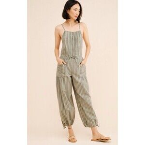 Free People Jumpsuit Women Gray Stripe Cotton Verona Bare Boho Retro Size XL New